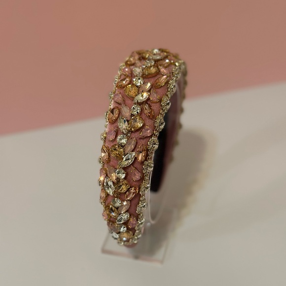 Light Pink Rhinestone Velvet Headband - Picture 2 of 9